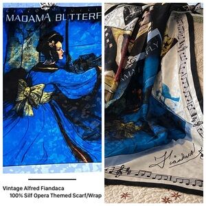 AUTHENTIC ALFRED FIANDACA VINTAGE LARGE OPERA THEMED LARGE 100% SILK SCARF/WRAP